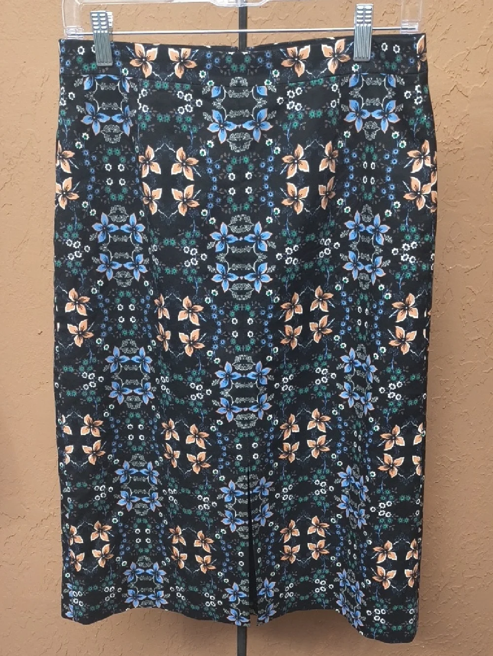 J. Crew Black Pencil Skirt with Blue & Peach Floral Print Size 6
